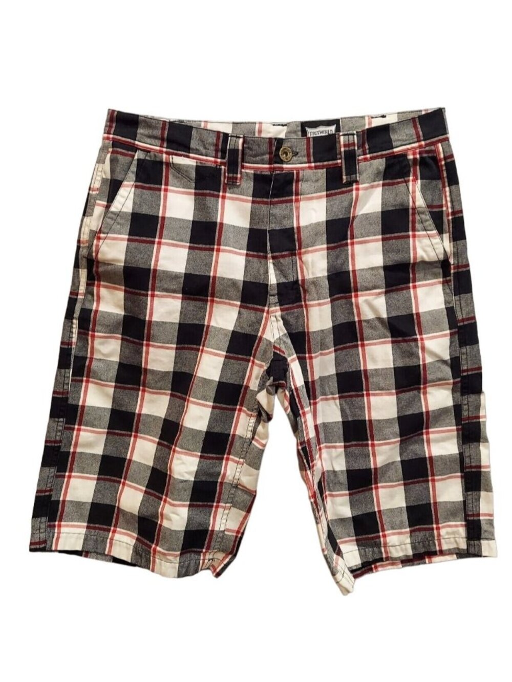 Freeworld Shorts Men's Size 32 Black Plaid Flat Front Casual Golf Skater Casual
